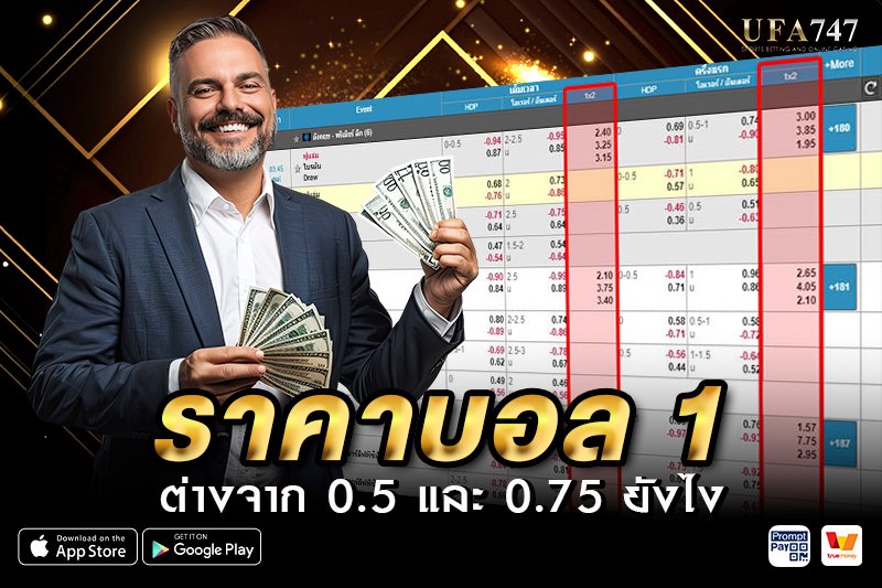ราคาบอล 1 ต่างจาก 0.5 และ 0.75 ยังไง